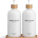 Hand and Dish Soap Dispenser Set,16oz Glass Bottles with Bamboo Pumps & Tray,Countertop Soap Dispensers for Kitchen,Luxury, Minimalist & Farmhouse Decor, 1 Piece