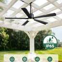 Netin 52" Outdoor Ceiling Fan with Light, IP65 Waterproof Black Gazebo Fan, Plug in Hanging Ceiling Fan, 3CCT Dimmable, 6 Speeds Outdoor Fan with Remote & APP Control for Patio, Pergola, Porch