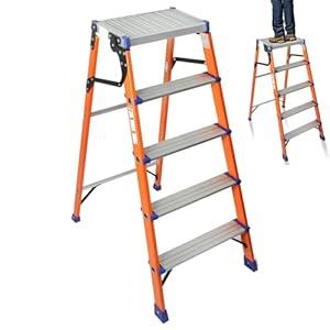 LEADALLWAY Insulation Fiberglass 5 Step Ladder for Electricians 49" high Aluminum Step Stool 330lbs Capacity