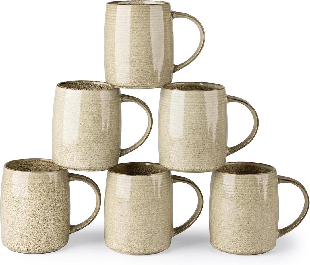 GBhome Large Coffee Mugs Set of 6, 18oz Handmade Ceramic Coffee Mugs Set with Gradient color for Latte/Tea/Beer/Hot Cocoa, Dishwasher & Microwave Safe, Khaki