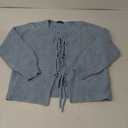 PRETTYGARDEN Women's Tie Front Bow Cardigan Sweaters Chunky Knit Long Puff Sleeve Trendy Fall Winter Jacket Coats Light Blue Medium