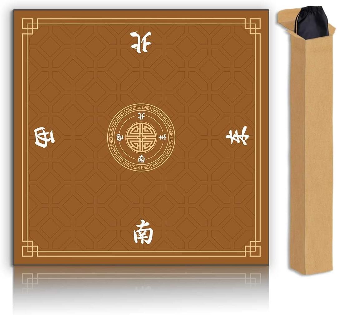 Mahjong Mat, Non-Slip Noise Reducing Game Mat, 31.5 Inch Mahjong Table Mat,Mahjong Mat with Cloth Bag and Carton Storage,Suitable for Mahjong, Dominoes, Solitaire and Other Games. (Orange), 31.5X31.5 Inches