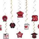 Graduation Decorations Class of 2025,Red Themed 2025 Graduation Decorations Set-Congrats Grad Banner,Class of 2025 Backdrop,Hanging Swirl Streamers and Balloons Kit Supplies Celebrations