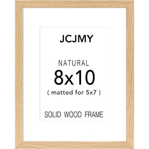 3 x JCJMY 8x10 Picture Frame, Made of Natural Solid Wood, Display 5x7 with Mat or 8 x 10 without Mat, Wooden 8 by 10 Photo Frame with Shatter Resistant Plexiglass for Wall Hanging or Tabletop, 1 Pack, Natural