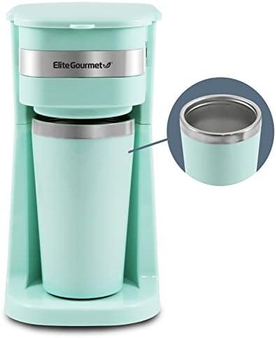Elite Gourmet EHC117M Personal Single-Serve Compact Coffee Maker Brewer Includes 14Oz. Thermal Travel Mug with Stainless Steel Interior, Compatible with Coffee Grounds, Reusable Filter, Mint
