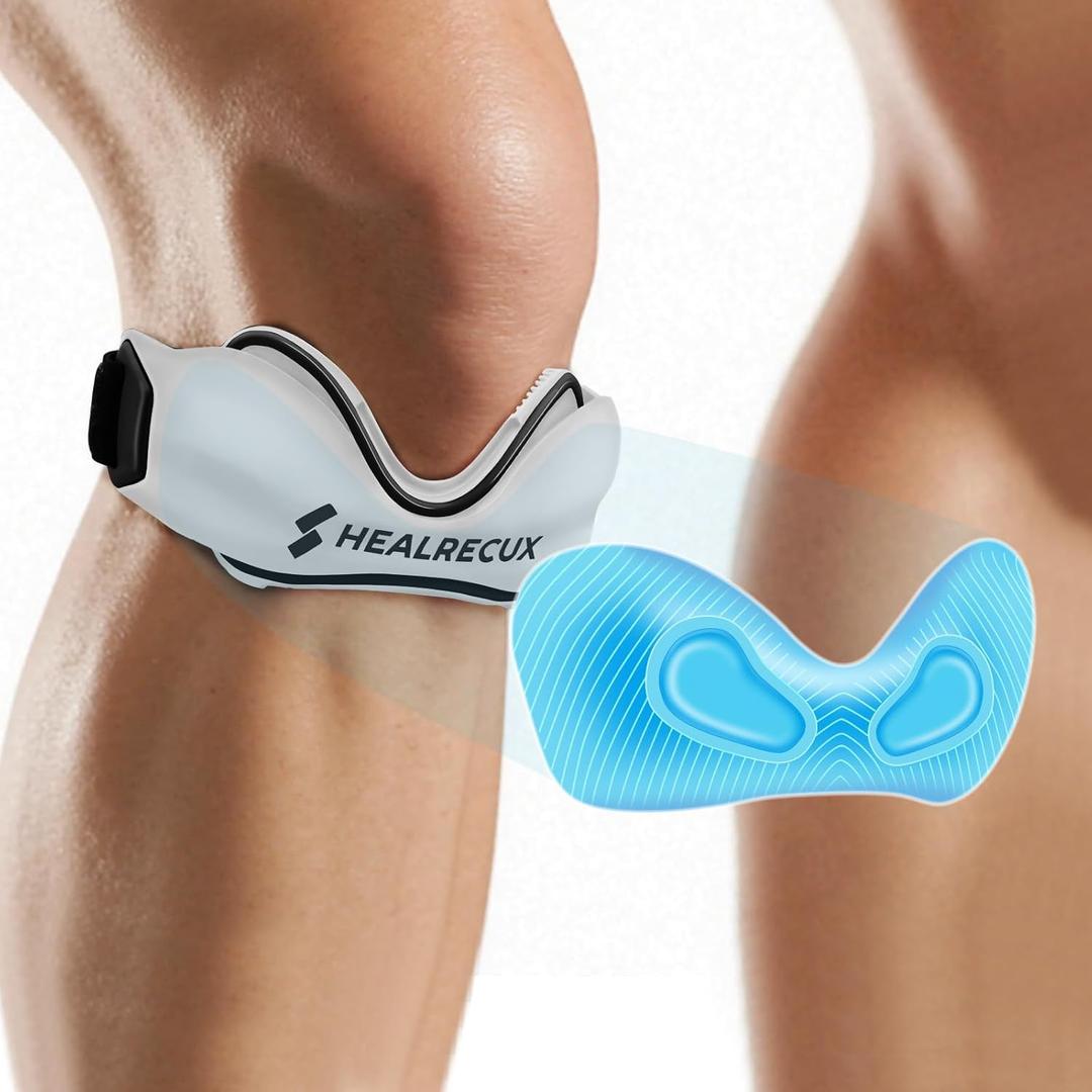 Healrecux Patellar Tendon Support Strap, Silicone Patella Knee Strap, Non-Slip Patella Band Knee Brace for Jumpers Knee, Tendonitis, Basketball, Volleyball - White 1 Pack