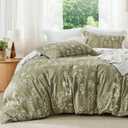 Bedsure King Comforter Set - Olive Green Bed Set, 3 Pieces Cute Floral Bedding, 1 Soft Reversible Botanical Flowers Comforter and 2 Pillow Shams