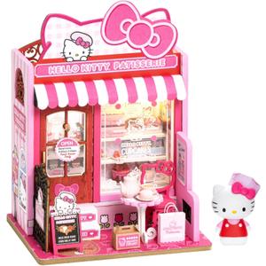 Hands Craft Hello Kitty Patisserie Miniature House Kit with Hello Kitty Figurine Kawaii 3D Puzzle with Switch Activated LED Lights DIY Wooden Craft Kit for Bedroom or Bookshelf Decor & Gifts