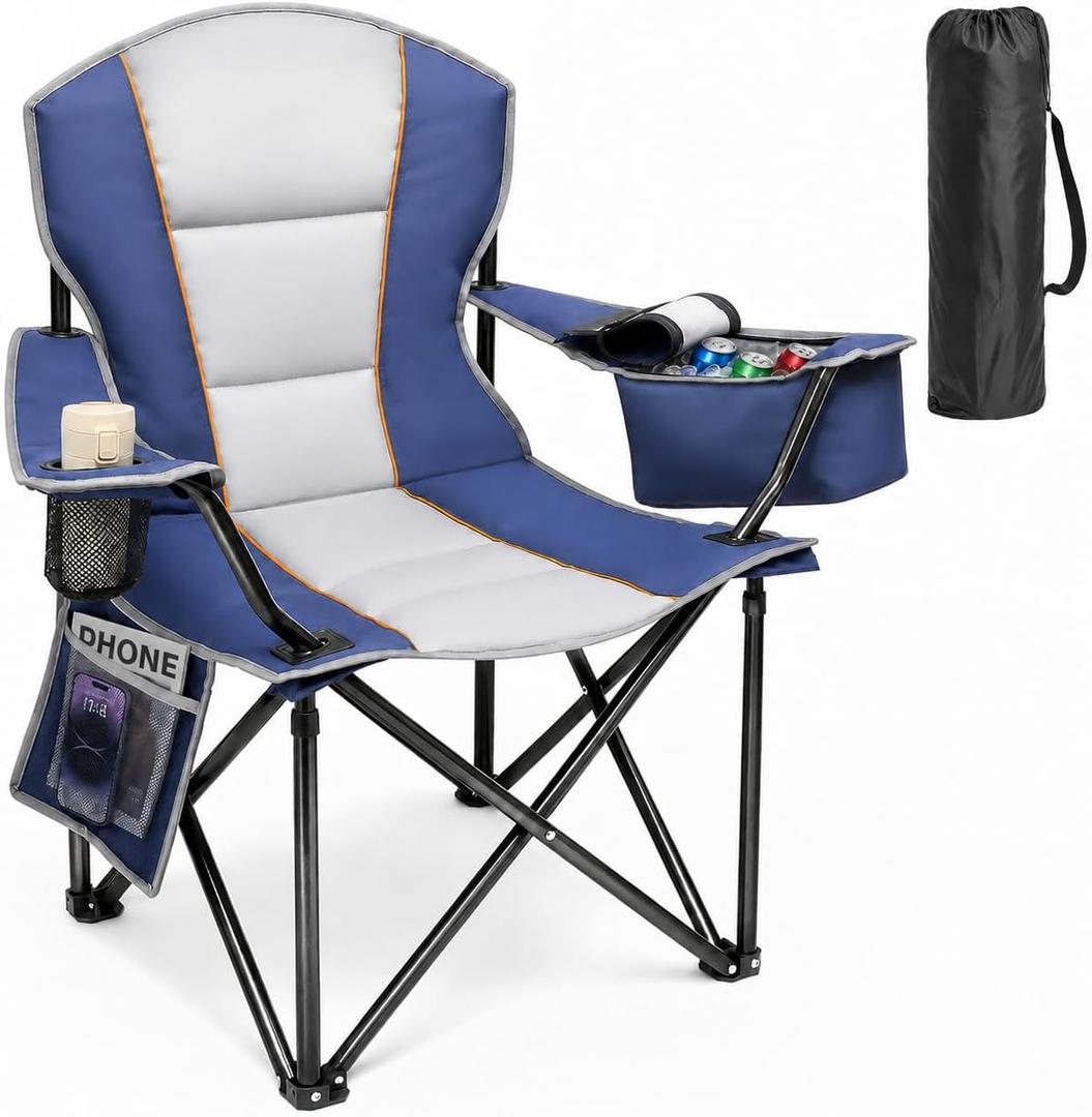 ZENPETIO Oversized Camping Chair, Heavy Duty Folding Lawn Chairs 500 lbs, Color: Blue/Gray-1