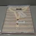 MEROKEETY Women's Fall Long Sleeve Striped Henley Tops V Neck Dressy Casual Loose Shirt 2025 Trendy Blouse (M)
