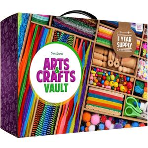 Dan&Darci Arts and Crafts Vault - Craft Supplies Kit in a Box for Kids Ages 4 5 6 7 8 9 10 11 & 12 Year Old Girls & Boys - Crafting Set Kits - Gift Ideas for Kid Art Activity Gifts