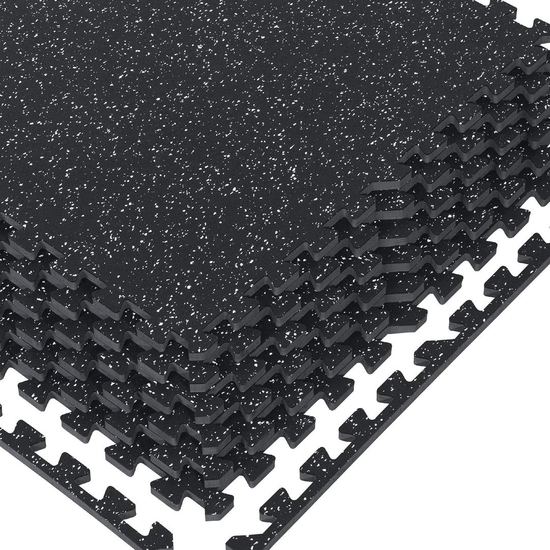 1/2" Thick 24 Sq Ft Rubber Top High Density EVA Foam Exercise Gym Mats 6 Pcs - Interlocking Puzzle Floor Tiles for Home Gym Heavy Workout Equipment Flooring - 24 x 24in Tile (1/2" - 24 Sq Ft, Black & White)