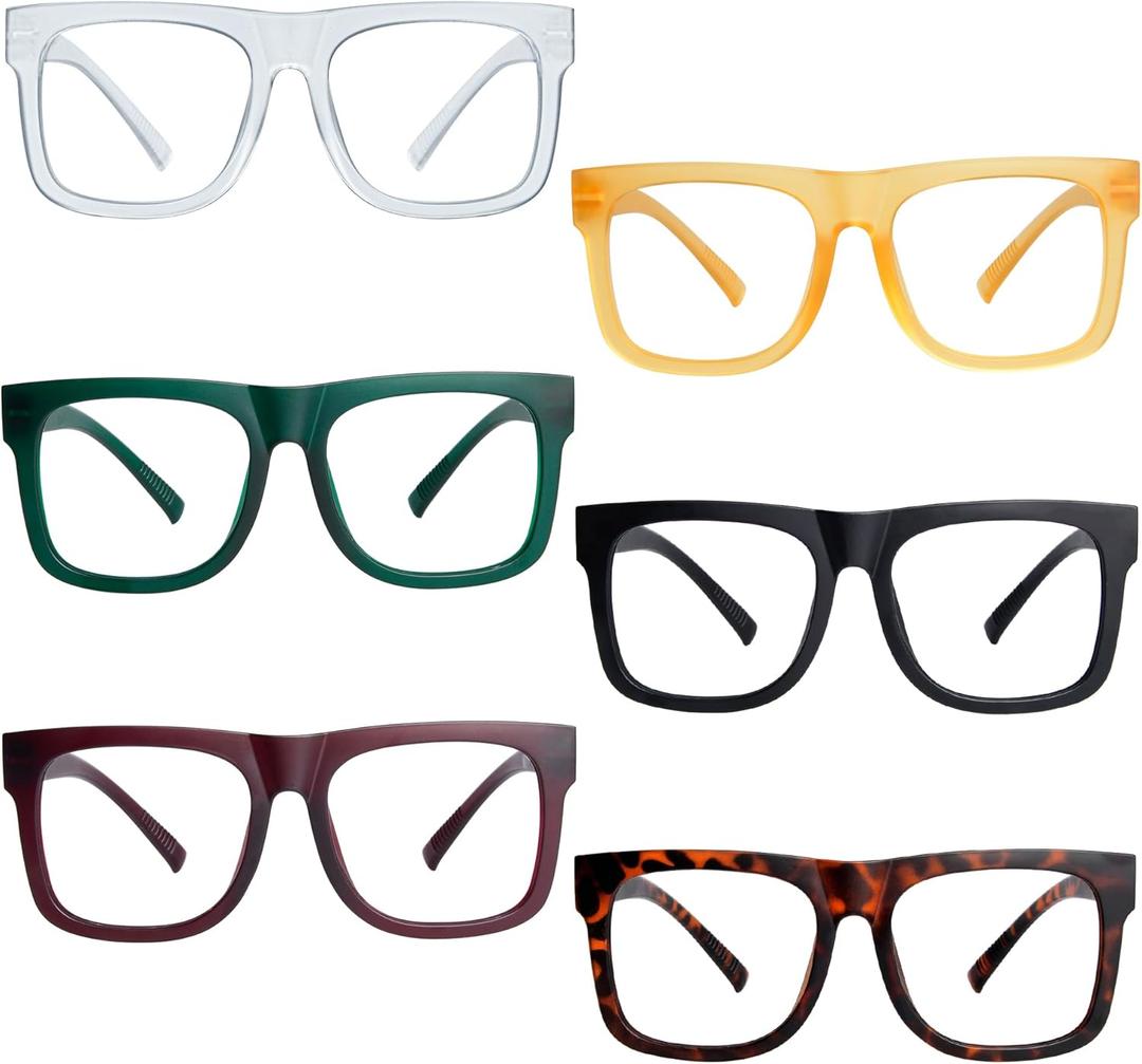 BFOCO Oversized Reading Glasses Metalless Screwless Spring Hinges 6 Pack Readers for Men Women (+0.75)