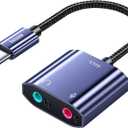 USB C Sound Card, USB C to Headphone and Microphone Jack Audio Adapter External Sound Cards Compatible with Windows, Laptops, Desktops Windows, MAC, Linux, PC, PS5, PS4(Grey)