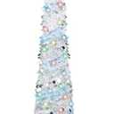 QBA 5FT Pop Up Christmas Tree with 90 Colorful Lights, Collapsible Tinsel Christmas Tree Slim Pencil Tree for Home Office Holiday Party, White
