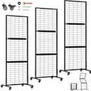 3 Pack Heavy Duty Foldable Gridwall Panels, Adjustable Grid Wall Panels with Braked Wheels, Suitable for Craft Merchandise Display Item Storage (Black)