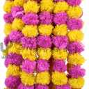 Marubhumi 5 PC - 5 feet Artificial Marigold Flower Garland – Long Strands for Diwali, Wedding & Festive Decoration – Traditional Indian Home Decor