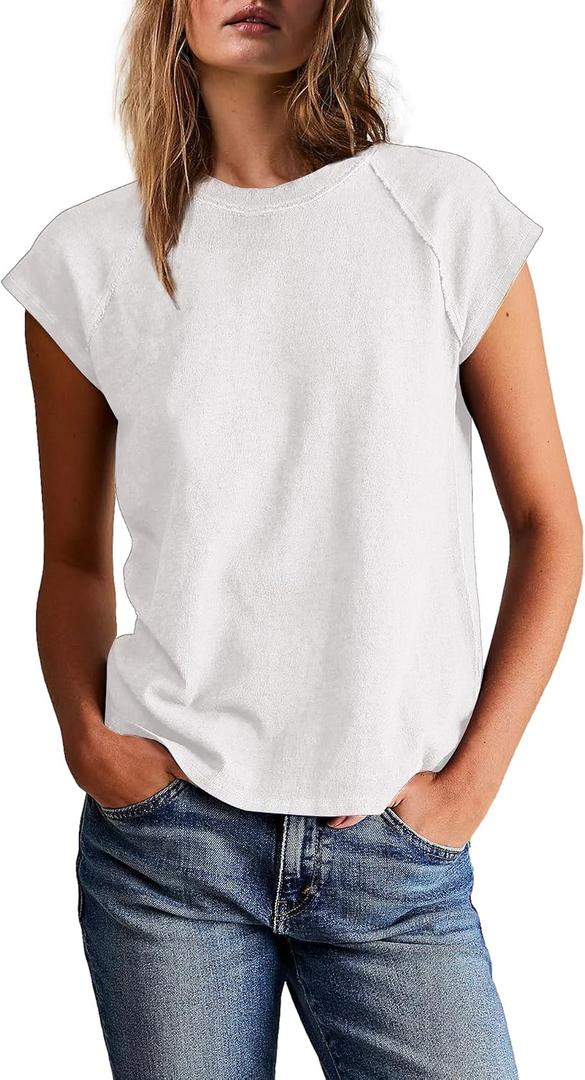 Yanekop Womens Short Sleeve Shirts Crewneck T Shirts Basic Tees Casual Summer Tops Cap Sleeve Tops Trendy Shirts