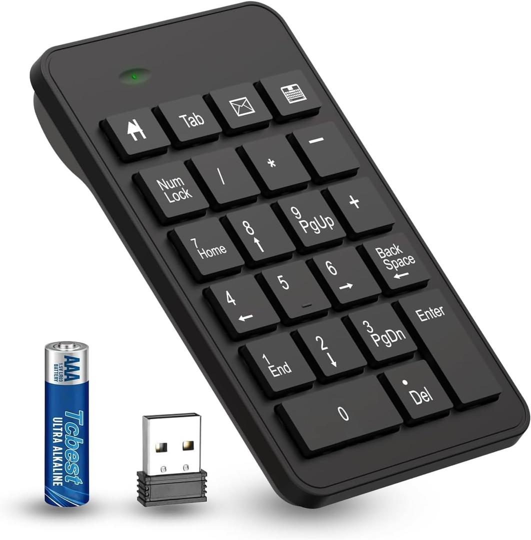 Wireless Number Pad with Battery, Enhanced Efficiency with 23 Keys Numeric Keypad Upgraded Version of 10 key USB Keyboard Financial Accounting Numpad for Laptop, PC, Notebook, Desktop,Surface Pro