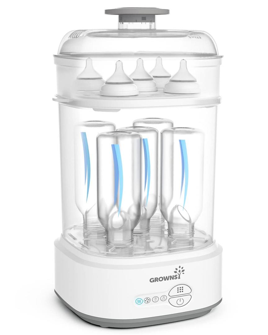 GROWNSY Bottle Sterilizer and Dryer, Compact Electric Steam Baby Bottle Sterilizer (Esterilizador de Biberones), Bottle Sanitizer for Baby Bottles, Pacifiers, Pump Parts (Grey)