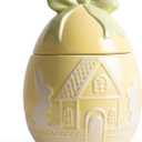 Easter Bunny Cookie Jar with Lid, Yellow Egg Candy Jar, Embossment Bunny Decorative Ceramic Storage Container Jar, Yellow Easter Bunny Egg Decorations for Home Kitchen Indoor Best Easter Gift (5.3"W x 7.9"H)