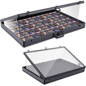 Trade Show Display Case Portable Aluminum Sports Card Table Top Display Case Frame Clear Acrylic Showcase Cabinet Box with Lock for Trading Cards Jewelry Collectibles (Black,24"x20")