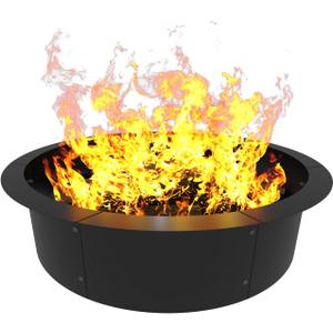 Round Outdoor Fire Pit Ring Insert 31-Inch Inner 35-Inch Outer Diameter, Heavy Duty Metal Steel DIY Firepit Liner Campfire Rings for Outside Wood Burning Above or In-Ground, Black