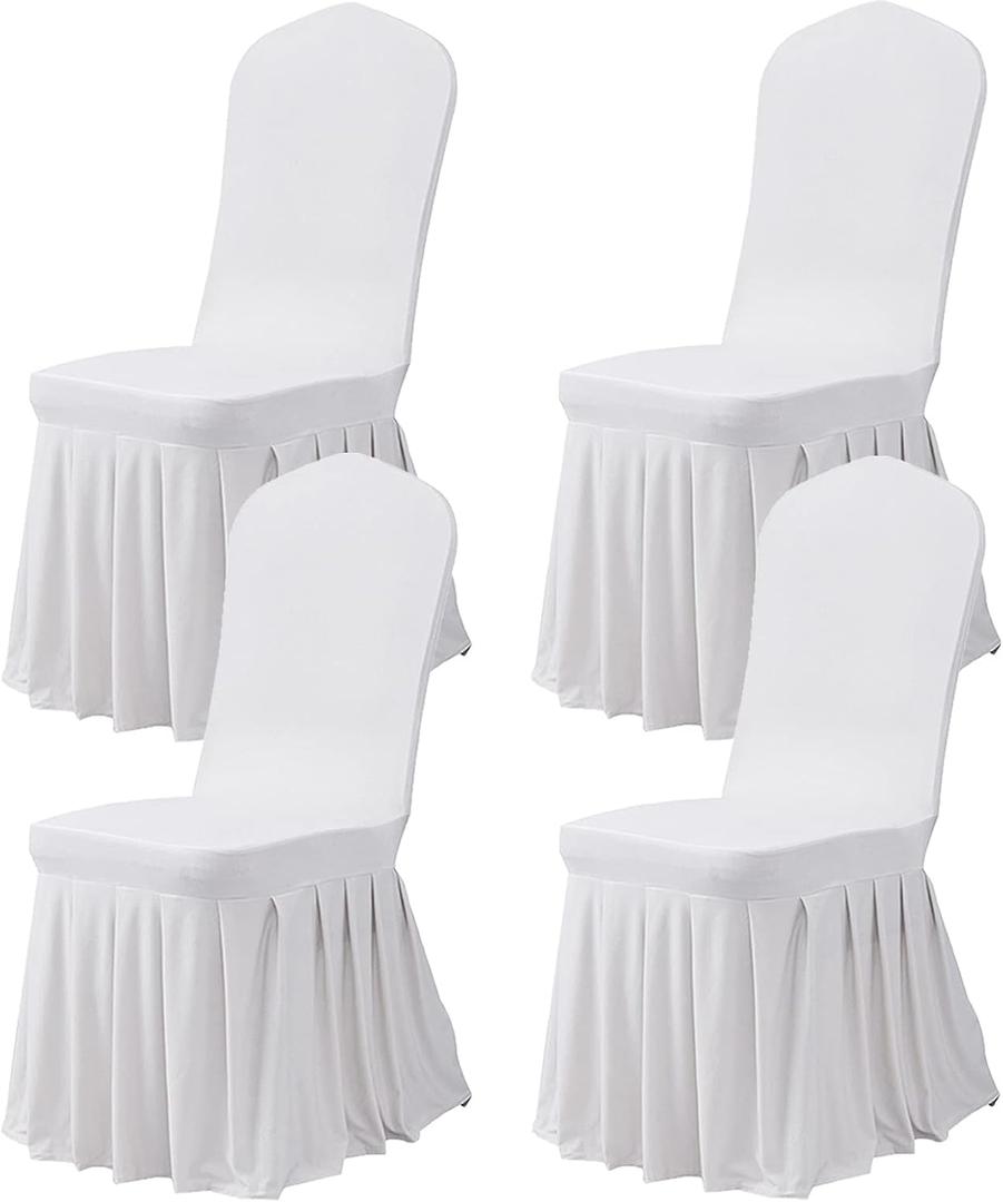 Dimatic Dining Room Chair Covers Set of 4, Stretch Parsons Slipcovers with Skirt Super Fit Spandex Chair Seat Protector Cover for Dining Room, Hotel, Ceremony (White)