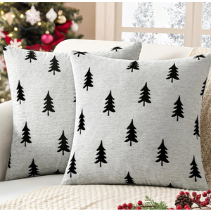 MIULEE Christmas Decorative Chenille Throw Pillow Covers, 45x45 Inch, White Black Tree, Set of 2 Cute Trees with Plaid Patterns Pillows for Sofa Couch Bedroom Chair Xmas Home Decor