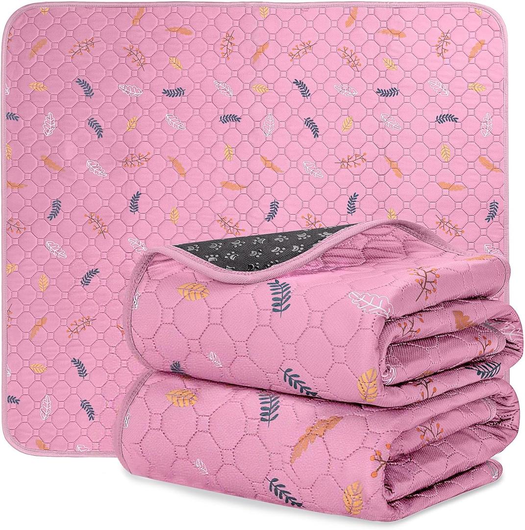 2 x Sunheir Washable Pee Pads for Dogs 2-Pack Reusable Puppy Pads Pet Training Pads, Waterproof Dog Pee Pads for Crate, Whelping Pad, Non-Slip Protects Against Urine Leakage (Leaves - Pink, 18x24)