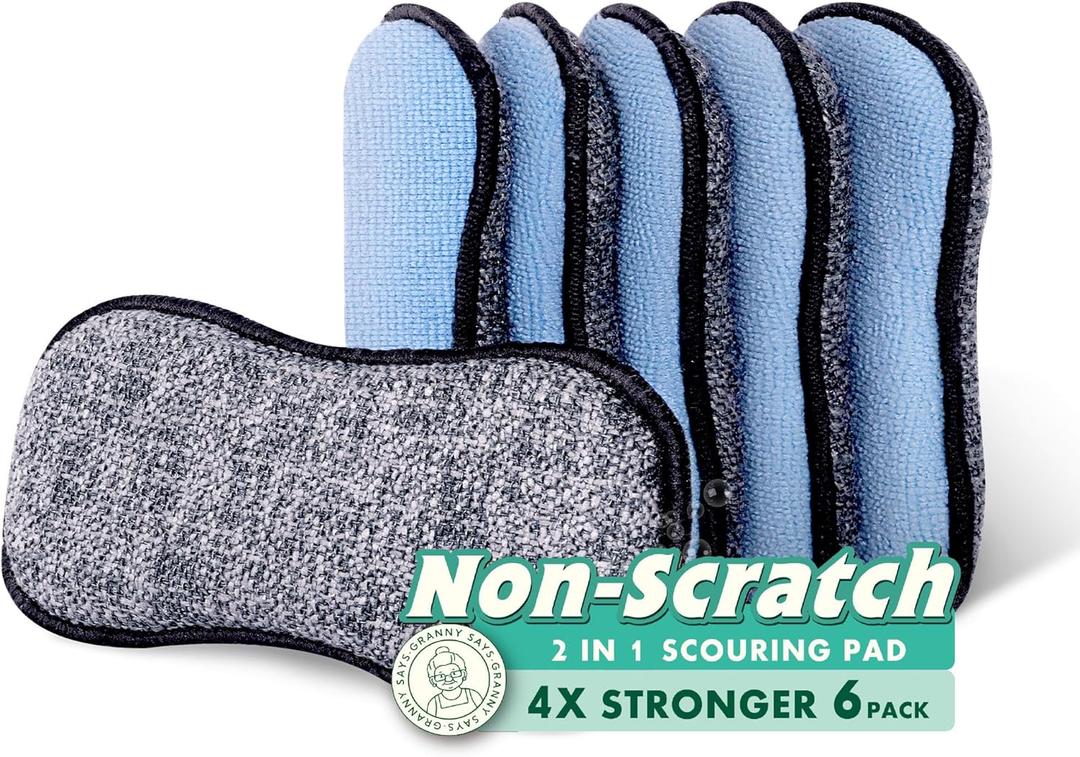 2 x GRANNY SAYS Sponges Kitchen for Washing, Dish Washing Scrubbers, Scrubbing Pad for Cleaning, Scrub Sponges for Kitchen Non - Scratch, Scouring Pad for Pots and Pans, Washable & Microfiber Pad, 6 Pack (Blue)