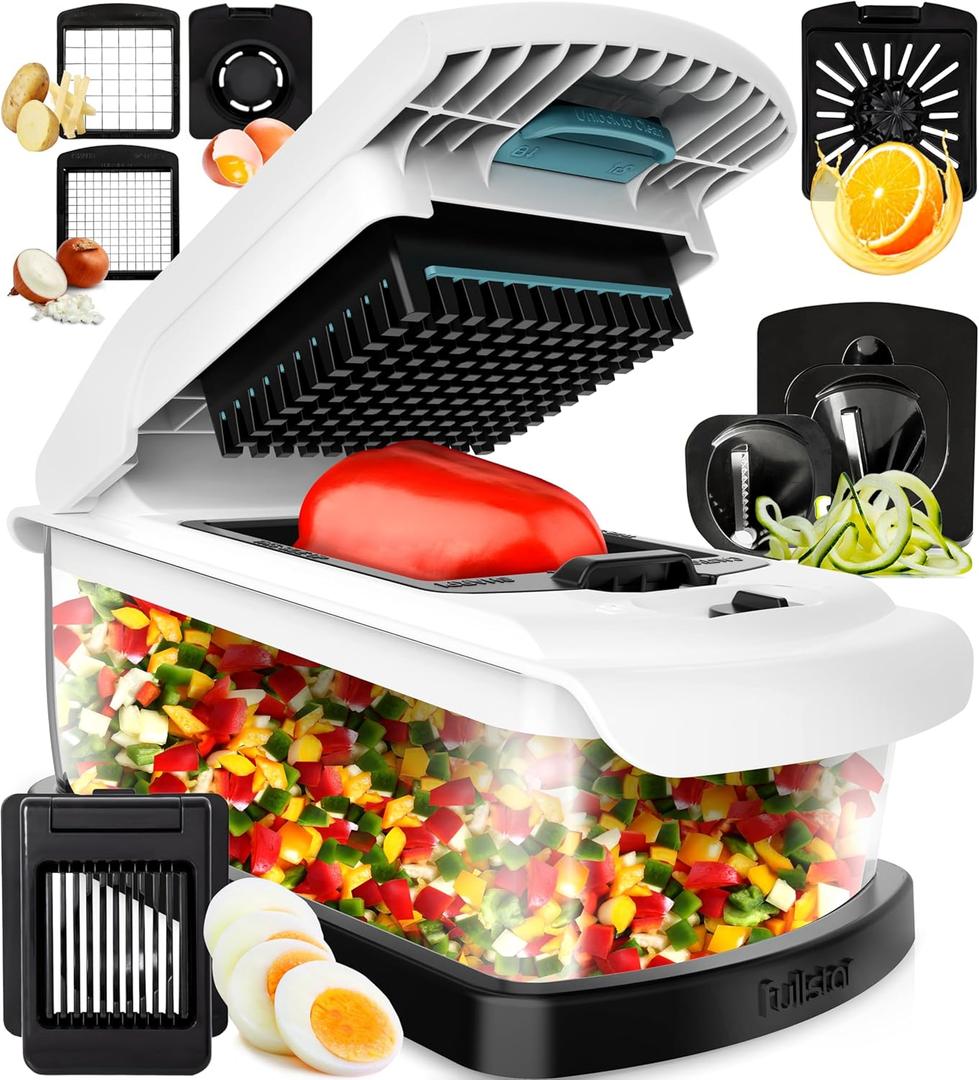 Fullstar Vegetable Chopper & Mandoline Slicer for Kitchen - Food Chopper with Container, Cheese Grater, Home Essentials & Kitchen Gadgets (9 in 1, White/ Black)