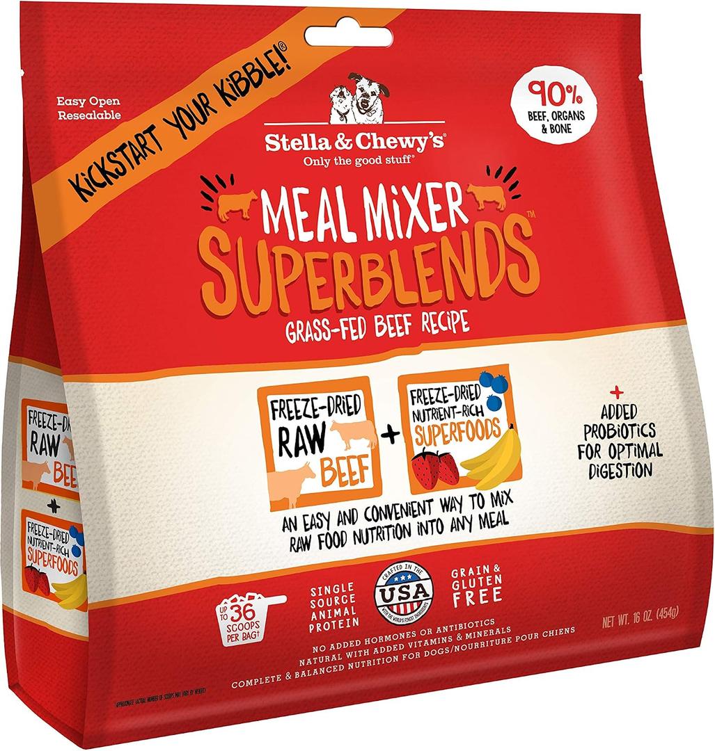 Stella & Chewy's Freeze Dried Raw Grass-Fed Beef Meal Mixers SuperBlends Dog Food Topper Grain Free, Protein Rich Recipe 16 oz Bag (EXP 02/11/27)