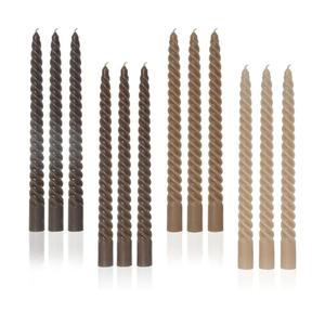 Brown Tall Taper Candles Spiral Candle Sticks,Unscented Pastel Candle for Holiday,Wedding and Home Decoration,10inch,12 Pack(E-Gradient Brown)