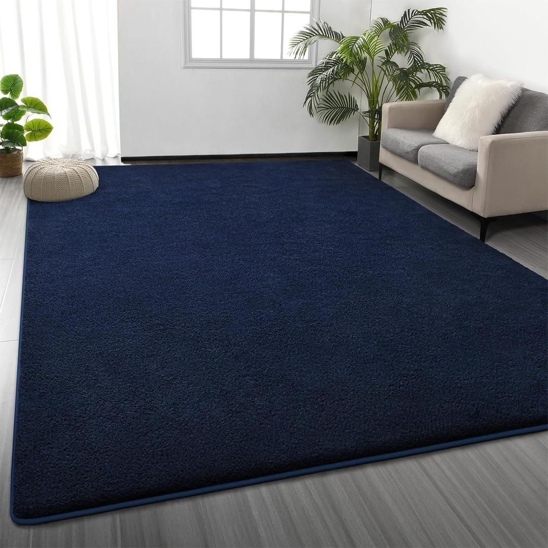 Area Rugs for Living Room Bedroom, 4 x 6 Ft Non-Slip Modern Area Rug, Soft Thickened Memory Foam Rug, Comfy Minimalist Indoor Carpet for Boys Girls Room Nursery Dorm Home Decor, Navy Blue