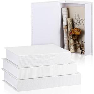 Tioncy 3 Pcs Neutral Linen Book Box for Decoration Faux Book Storage Box Modern Farmhouse for Bookshelf Coffee Table Decor DIY Crafts(Multi Sizes,White)