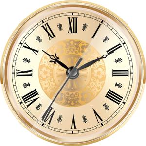 Hicarer 4.3 Inch/ 110 mm Quartz Clock Insert, Gold Trim, Roman Numeral, Quartz Movement
