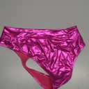 Kepblom Women's Thong Metallic Rave Bottoms Shiny High Waisted Panties for Festival Clubwear Dancing (Hot Pink)