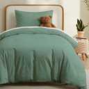 LOVQUE 100% Washed Cotton Duvet Cover Twin Size, Mint Green Fade-Resistant Natural Bedding Set (No Comforter), 68x90 Inches