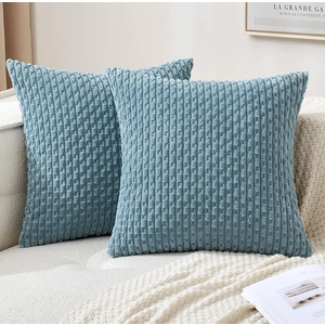 MIULEE Throw Pillow Covers Soft Corduroy Decorative Set of 2 Boho Striped Pillow Covers Pillowcases Farmhouse Home Decor for Couch Bed Sofa Living Room 26x26 Inch Blue Grey