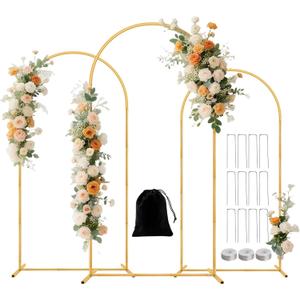 Metal Arch Backdrop Stand Set of 3(7.2 ft, 6.6 ft, 6 ft) Party Arch Stands for Wedding, Birthday, Baby Shower, Bridal Shower, Balloon Arched Frame for Garden Decor, Gold Floral Arches, 3 Pieces