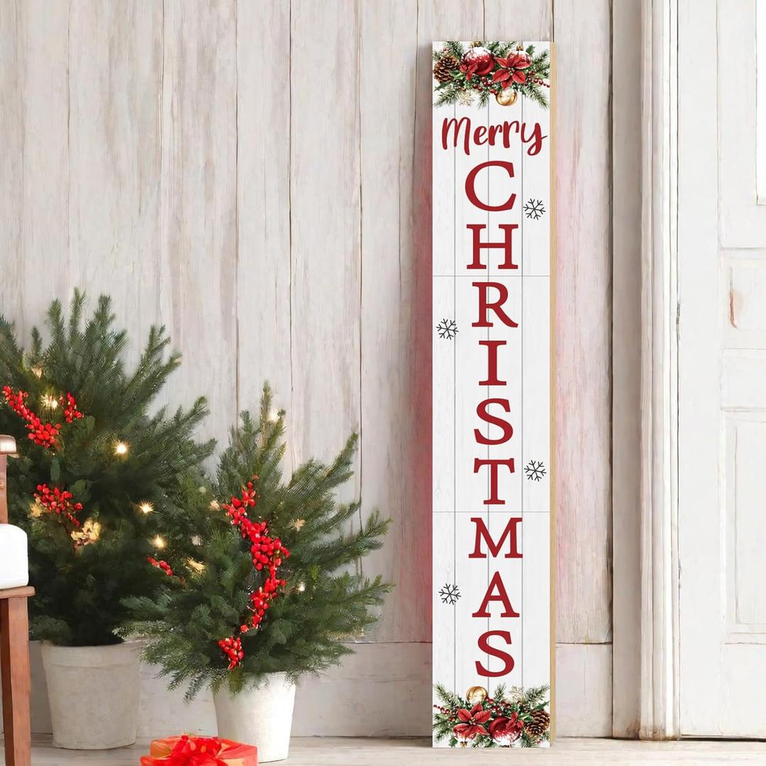 Christmas Porch Sign Christmas Porch Decor Outdoor Decorations Grass Wooden Door Decorations Indoor Outside Welcome Sign for Front Door 46.8 Inch