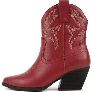 Soda BLAZING ~ Women Western Bootie Pointe Toe with Low Heel  (10, Fire Red Pu)