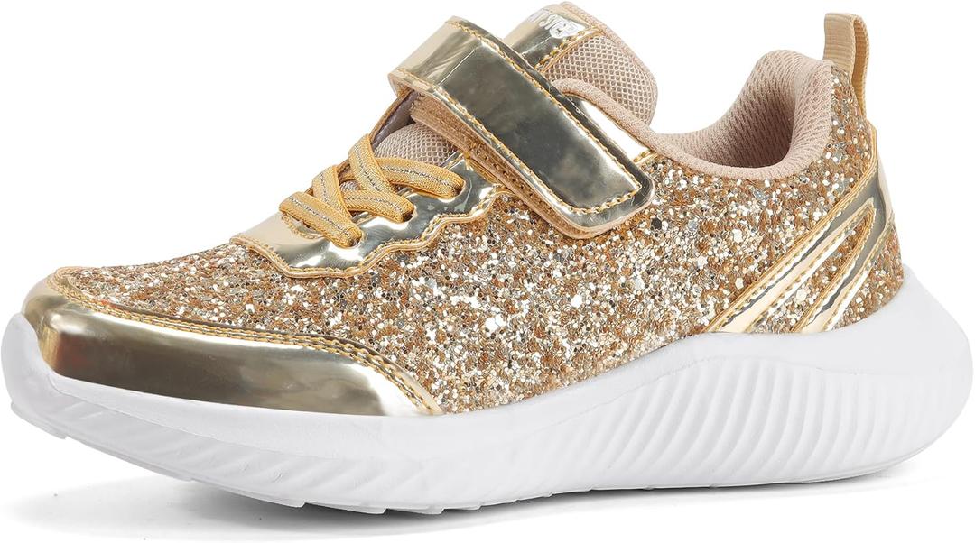 LUCKY STEP Kid's Glitter Fashion Sneakers Sparkly Princess Tennis Bling Shiny Sequins Athletic Walking School Shoes for Children/Boys/Girls, Size 12 Little kids