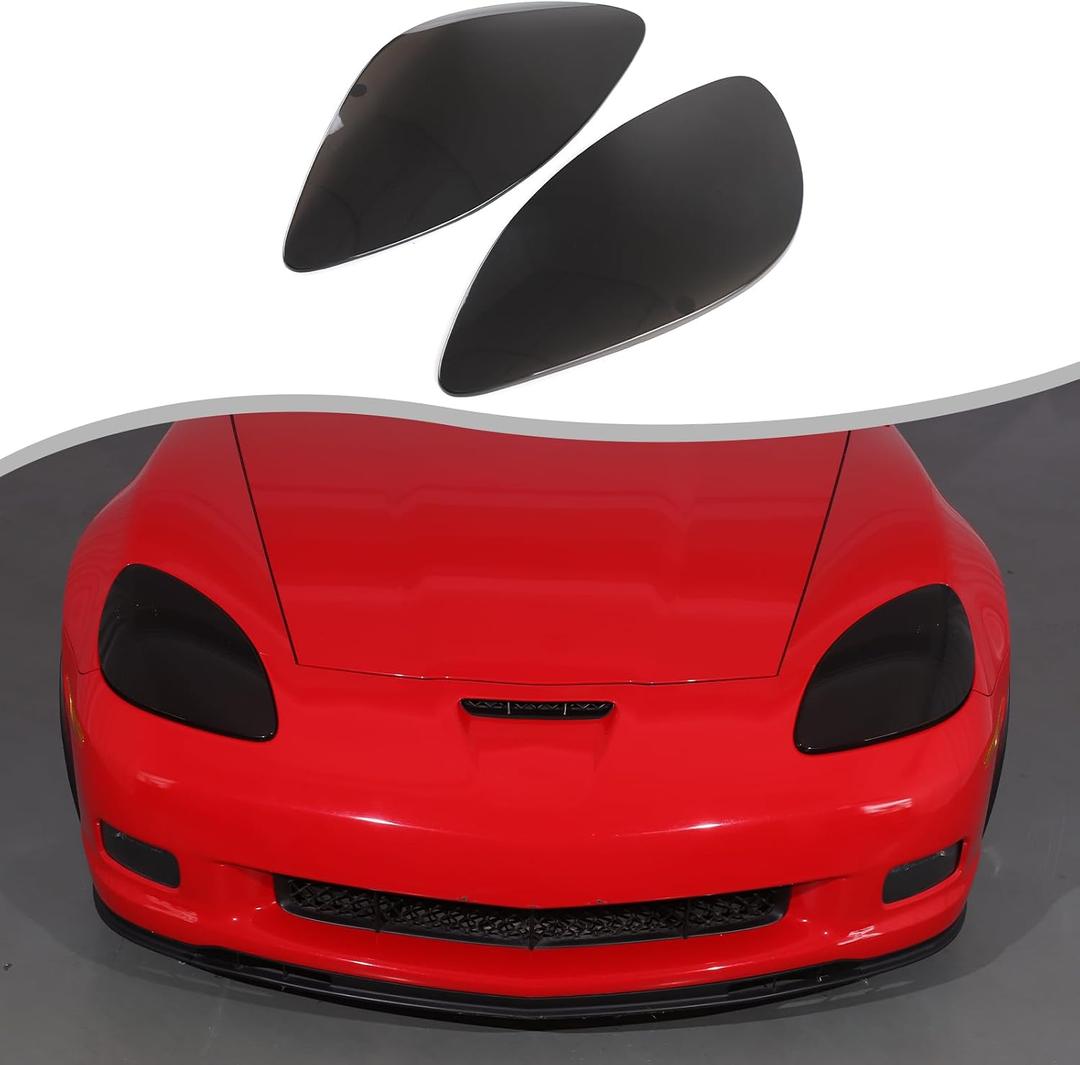 Front Headlight Trim Cover Compatible with Chevrolet Corvette C6 2005-2013 Smoked Front Light Lamp Cover Left and Right Headlight Lens Trim Frame Protect Decorative Accessories