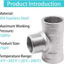 1" NPT Male x 1" NPT Female x 1" Female Pipe Fitting, 304 Stainless Steel Tee Pipe Fittings, 3 Way T Shaped Connector, Male Branch Tee, 1 Pack