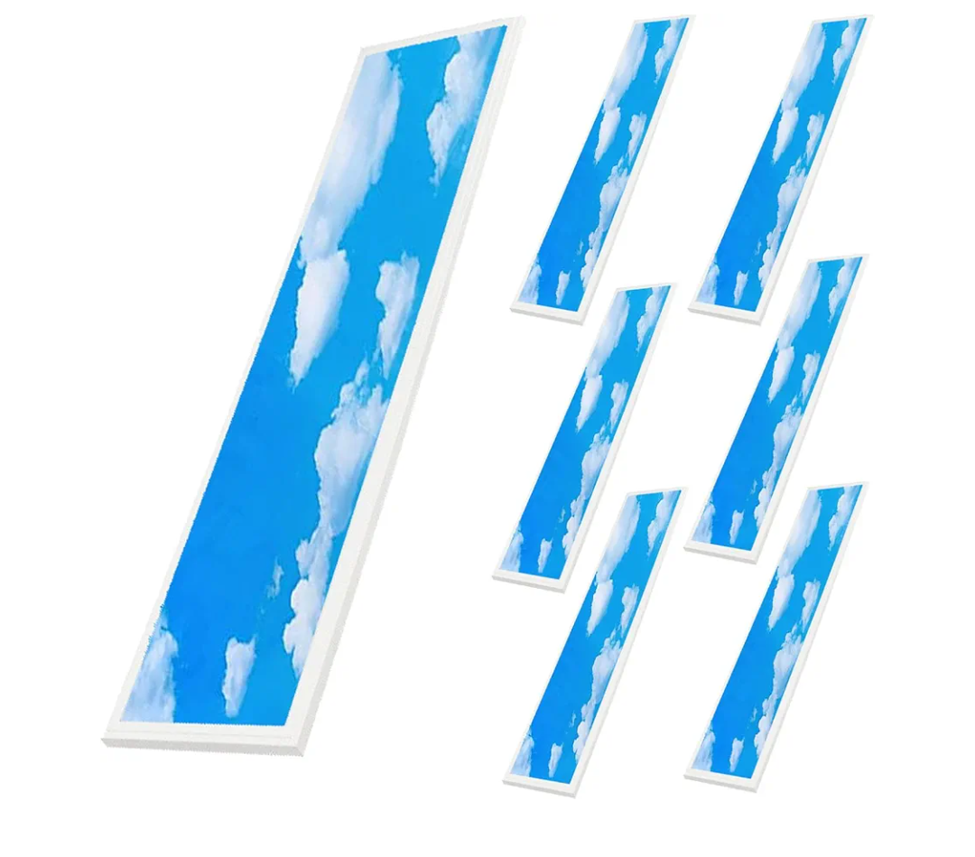 6Pack 1 * 4FT 4800LM LED Flat Panel Light,0-10V Dimmable Flat Blue Sky & Clouds 50W White 6000K,120V Slim Ultra-Thin Mount Ceiling Light Fixture for Kitchen Bedroom Living Room Office