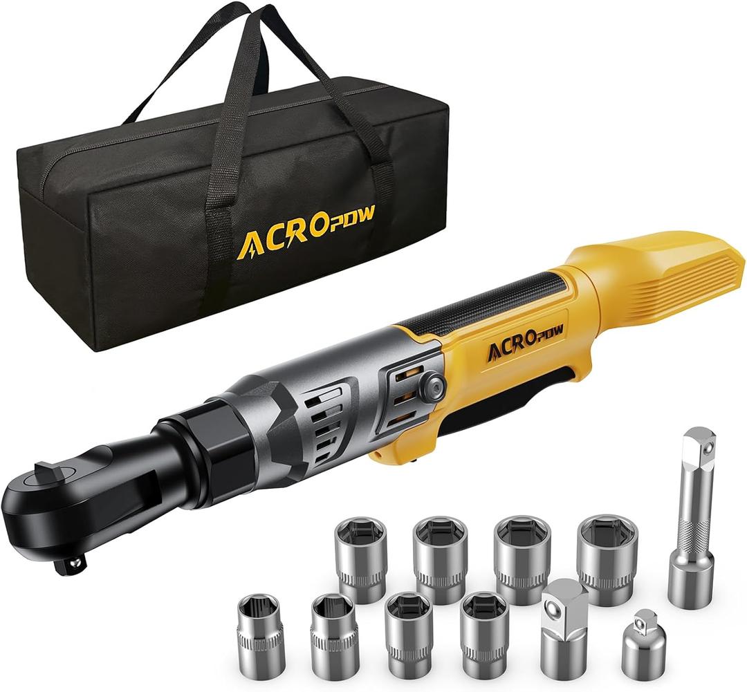 3/8" Cordless Ratchet Wrench, Compatible with DEWALT 20V Battery, 74Ft-Lbs Brushless Motor Electric Ratchet with Variable Speed, Sockets Set, Adapters and Tool BagNo Battery and Charger