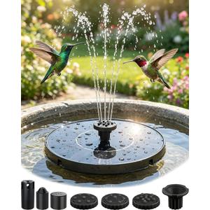 Solar Fountain for Bird Bath, 2026 Upgrade 1.4W Solar Power Water Fountain Pump with 7 Nozzles, Free Standing Floating Powered Fountains for Garden, Pond, Pool, Birdbath (6.3 inch)