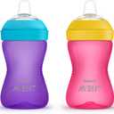 Philips AVENT My Grippy Spout Sippy Cup with Soft Spout and Leak-Proof Design, Pink/Purple, 10oz, 2pk, SCF801/22